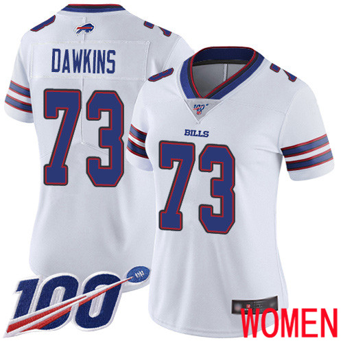Women Buffalo Bills #73 Dion Dawkins White Vapor Untouchable Limited Player 100th Season NFL Jersey